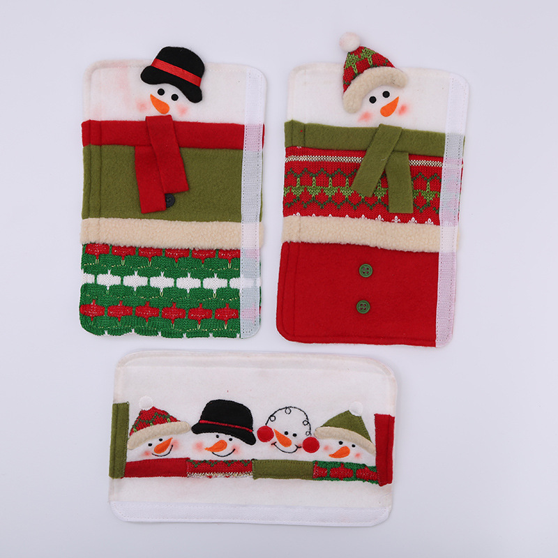 3PCS Christmas Decorative Microwave Refrigerator Door Handle Cover Sets Double Doors Gloves Cartoon Cloth Protective Sleeve